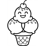 Glace kawaii avec trois boules et un visage joyeux