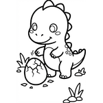 Bébé dinosaure jouant près d’un œuf cassé
