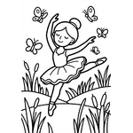 Ballerine dans un champ avec papillons
