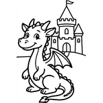 dragon assis devant un château