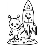 extraterrestre à côté d’une fusée