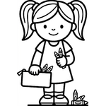 petite fille avec trousse et crayons