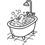 baignoire avec bulles et canard en plastique