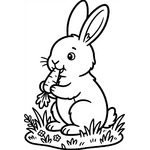 lapin qui mange une carotte dans l’herbe