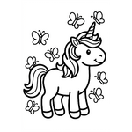 Licorne avec des papillons autour