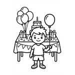 petit garçon devant une table de fête décorée