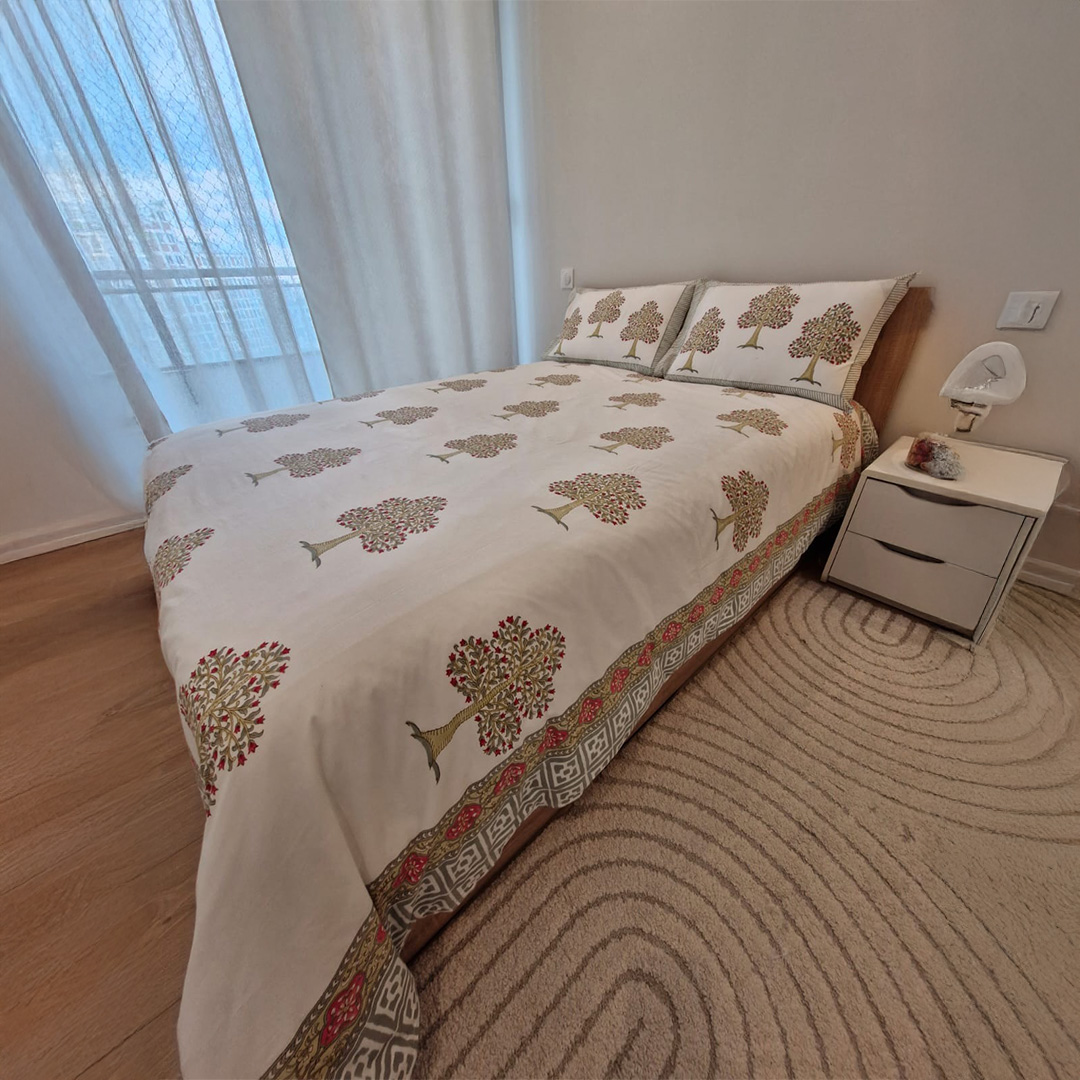 crea-arz-deco-Housse de couette 2 places + 2 taies d’oreiller Blockprint Aashraf Green