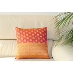Housse de coussin en soie rose et orange safran