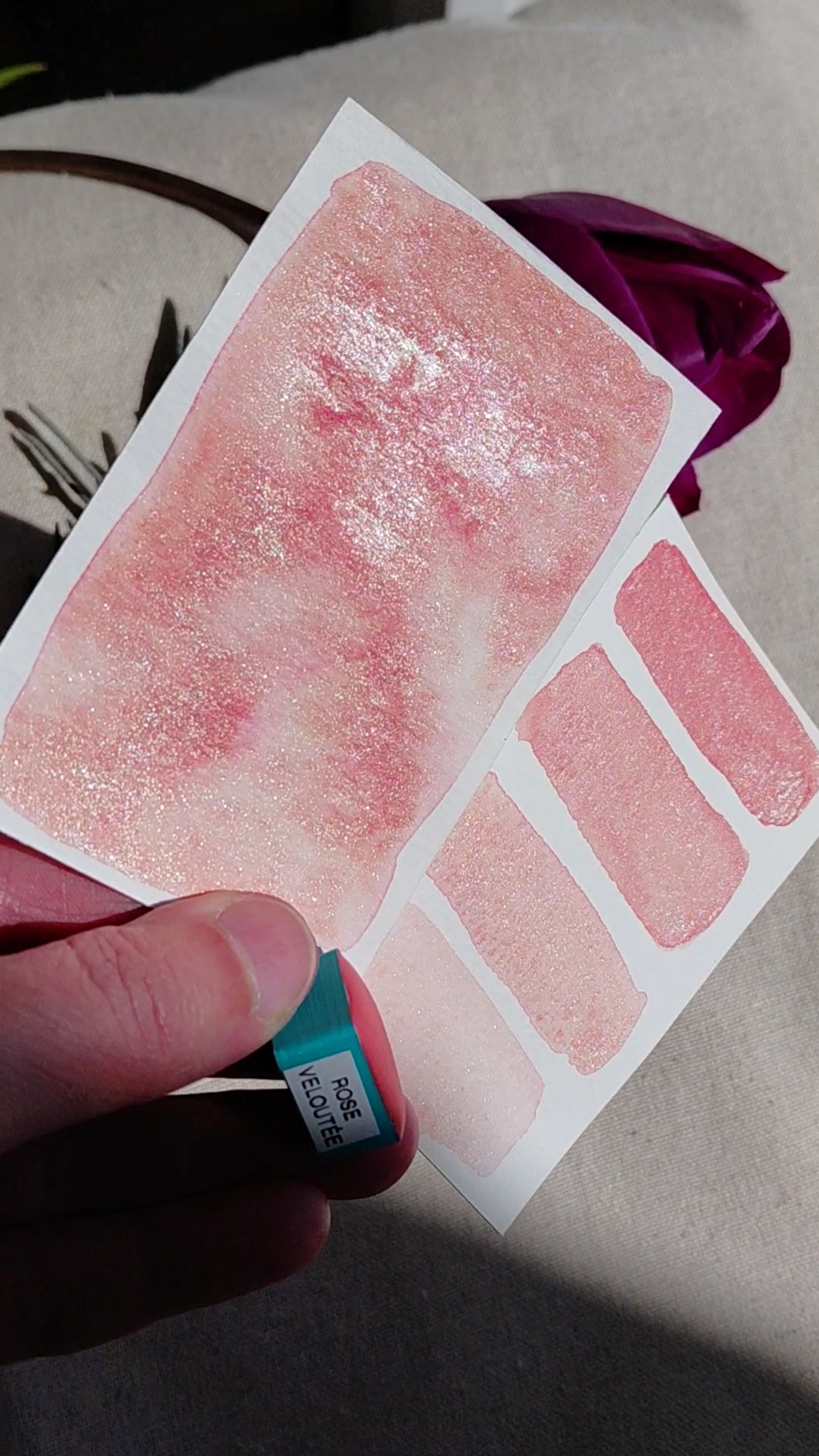 ROSE VELOUTÉE – aquarelle rose pâle aux reflets scintillants
