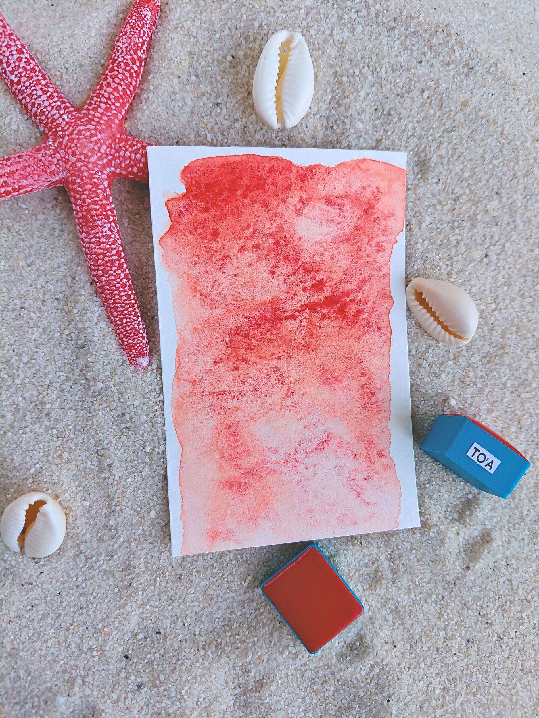 TO’A – aquarelle artisanale duochrome rouge orangé et rose avec deux godets