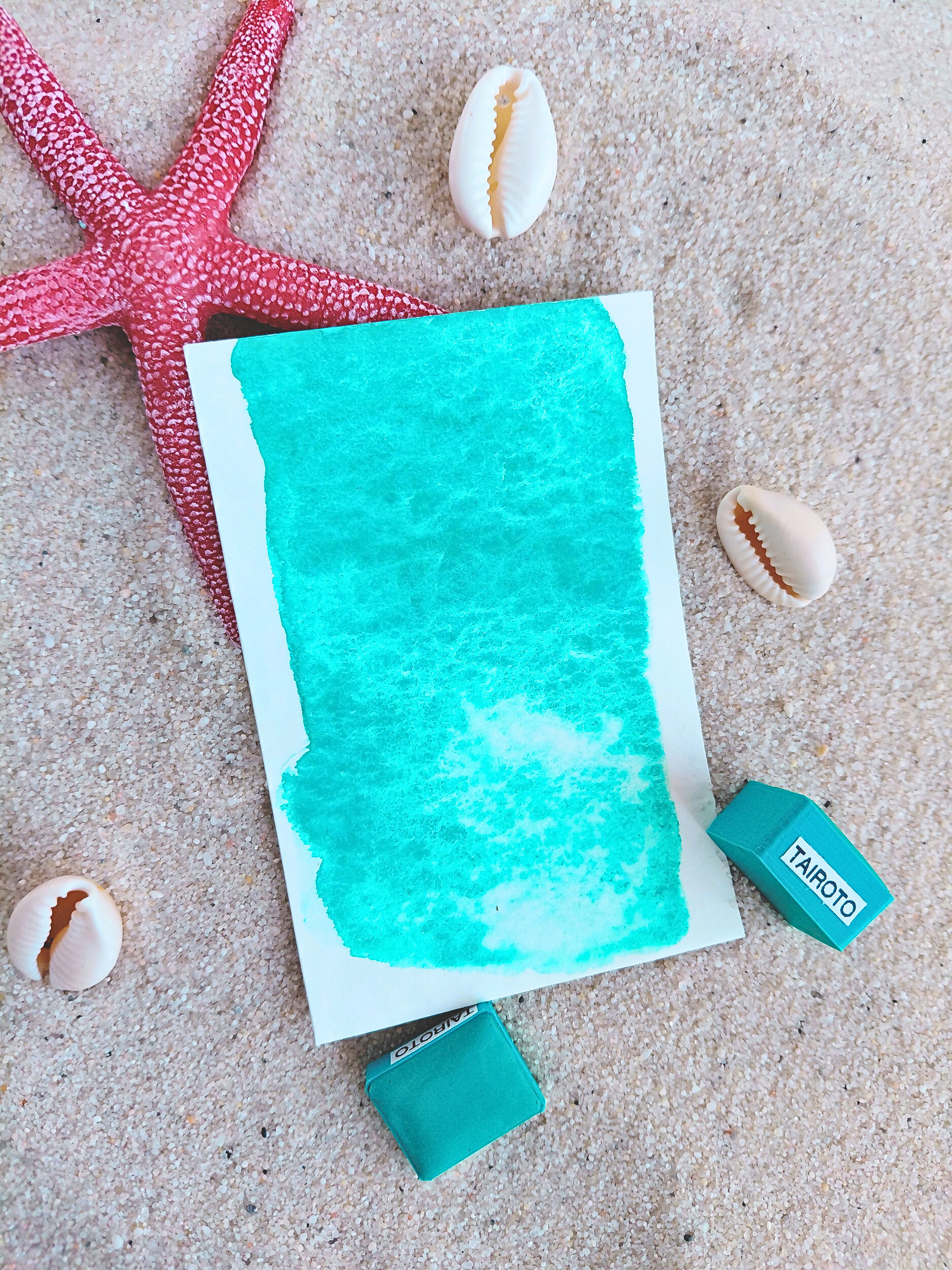 TAIROTO – aquarelle artisanale turquoise à granulation avec deux godets