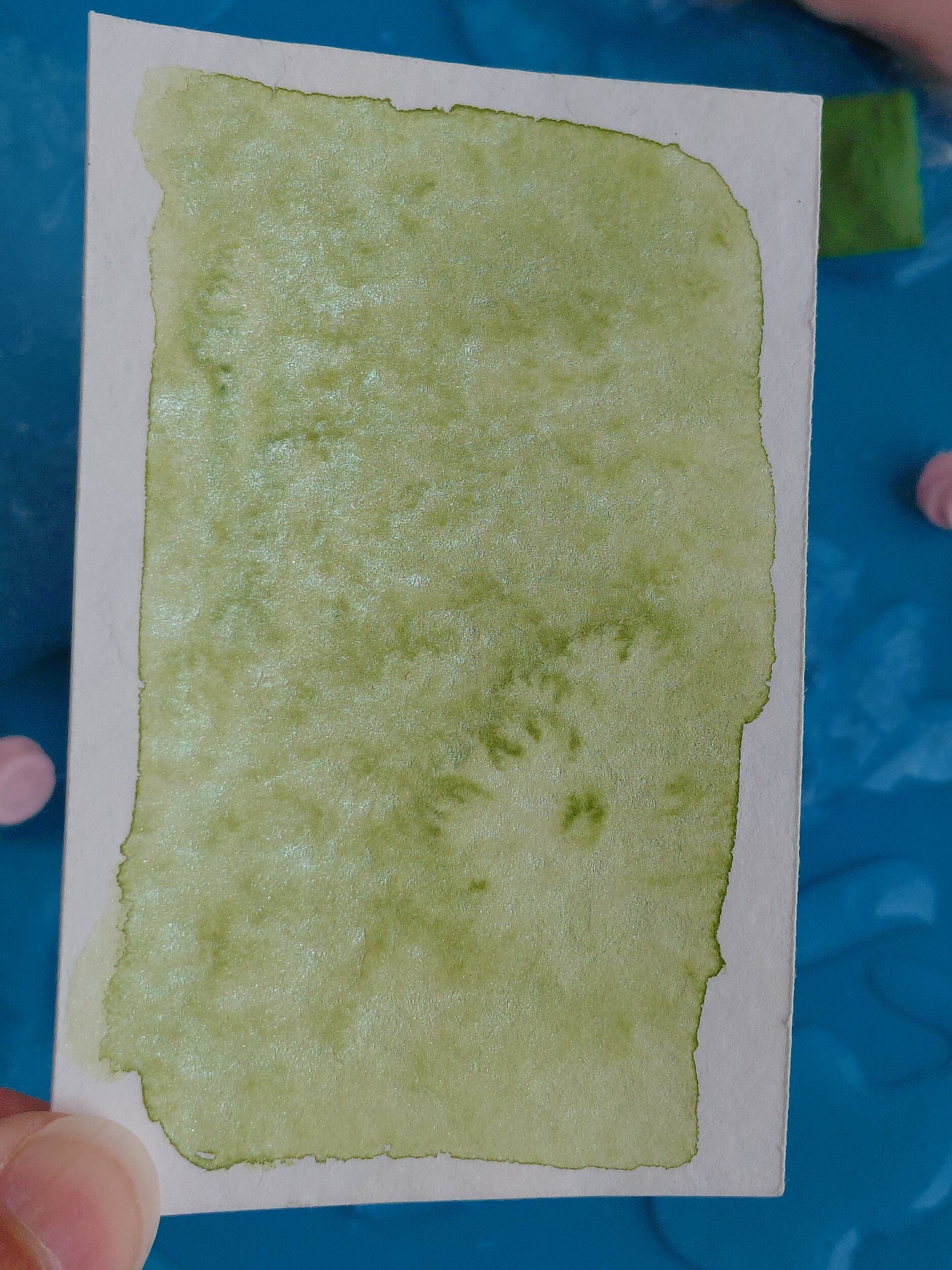 GLACE PISTACHE – aquarelle artisanale vert nacré au mica