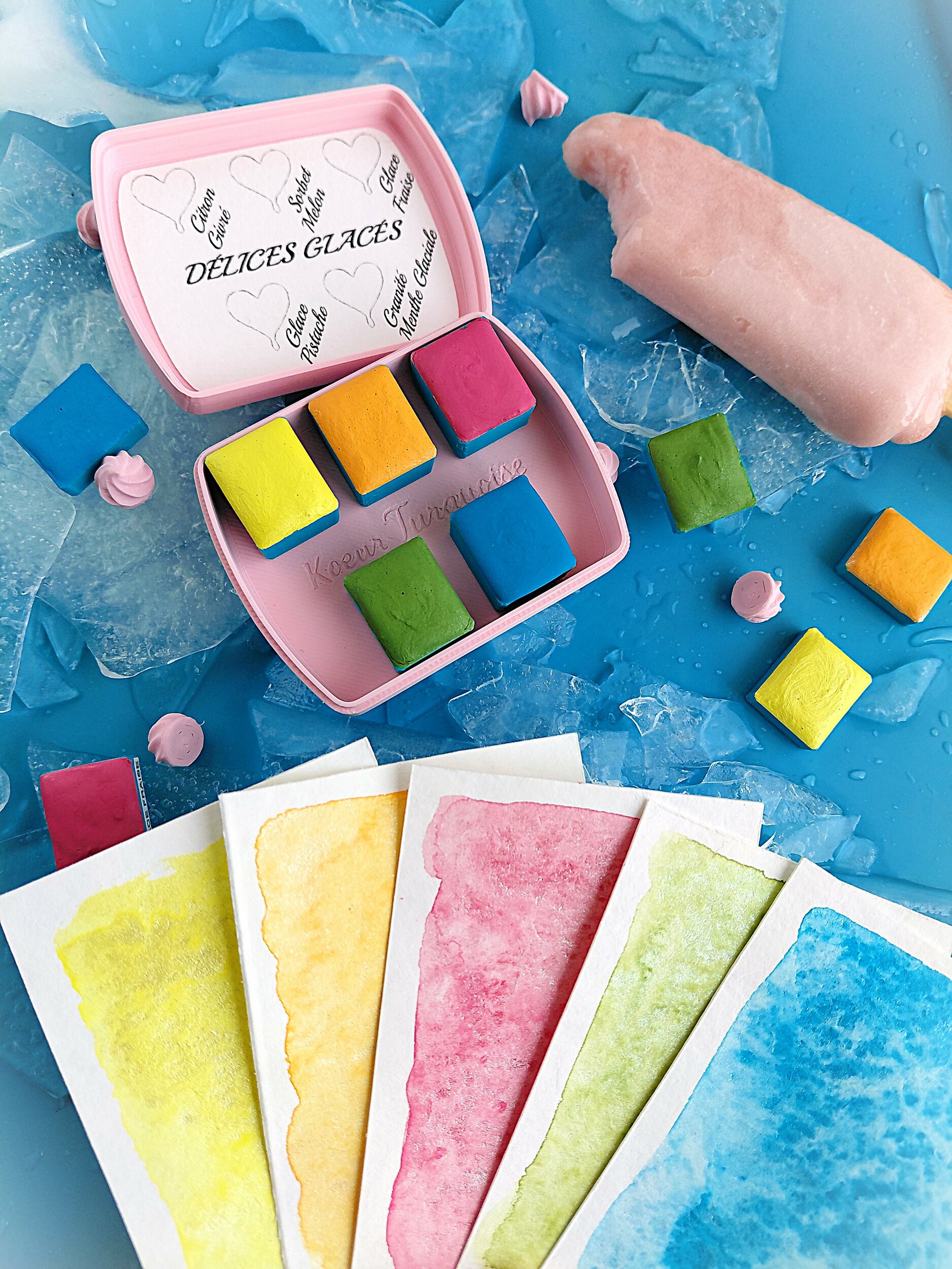 DÉLICES GLACÉS – set de 5 aquarelles artisanales dans son écrin