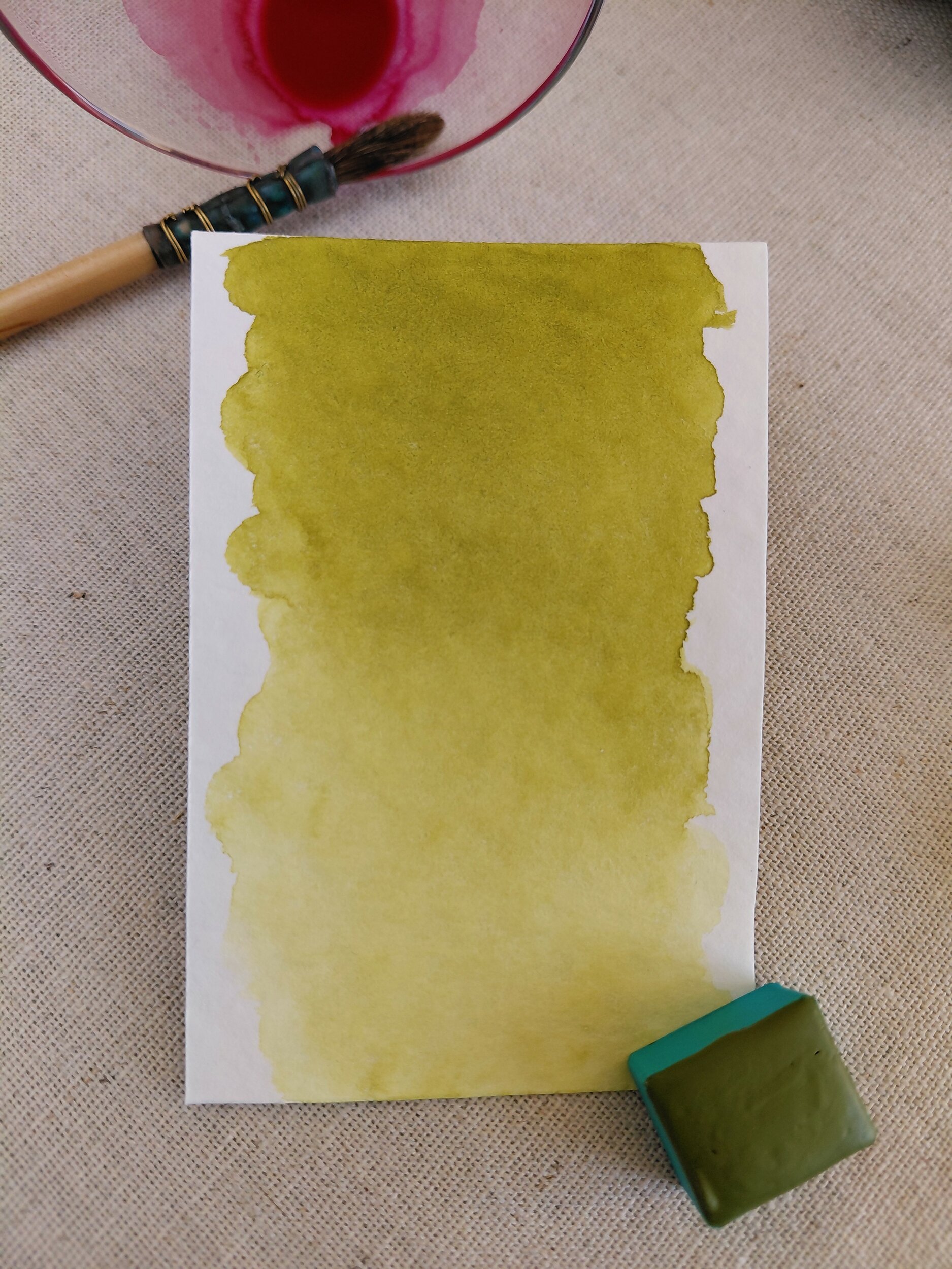VIGNE – aquarelle artisanale vert olive avec godet
