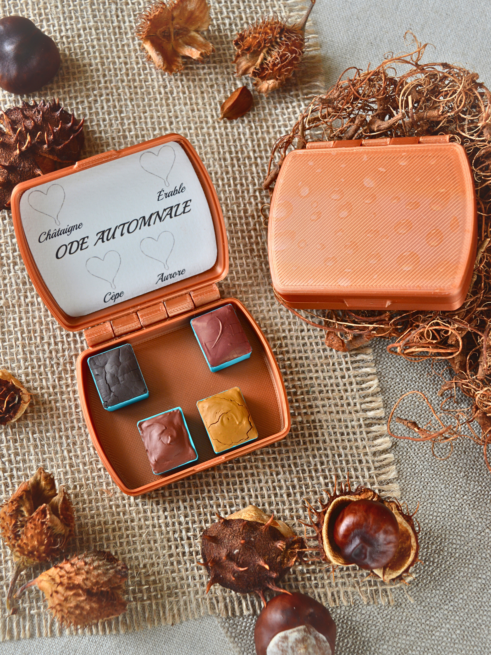 ode automnale set de 4 aquarelles artisanales dans son ecrin
