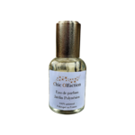 50 ml flacon de parfum au monoï de la marque chic olfaction sur fond blanc en forme de vaporisateur tube avec un bouchon or portant le nom de jardin polynésien