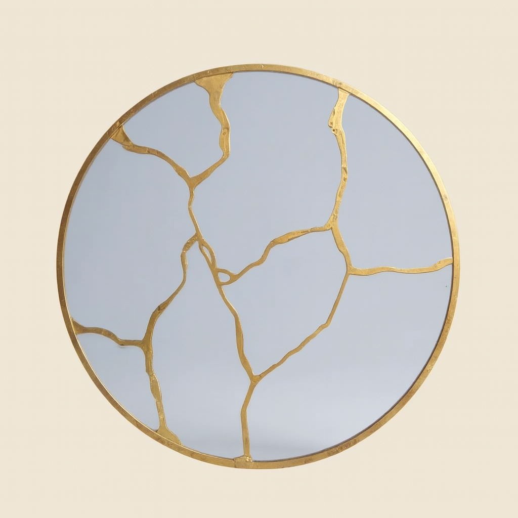 Miroir rond aux veines dorées