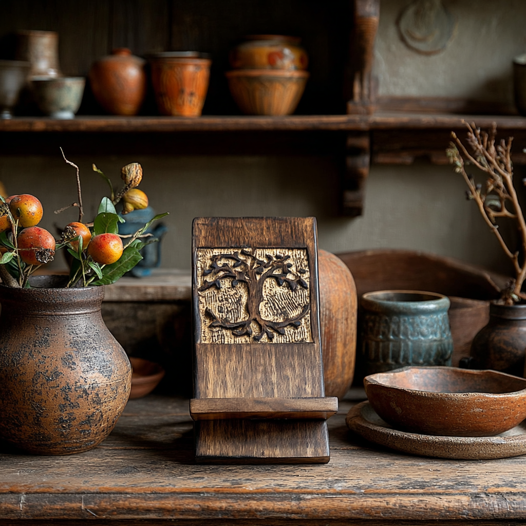 support-telephone-bois-arbre-de-vie