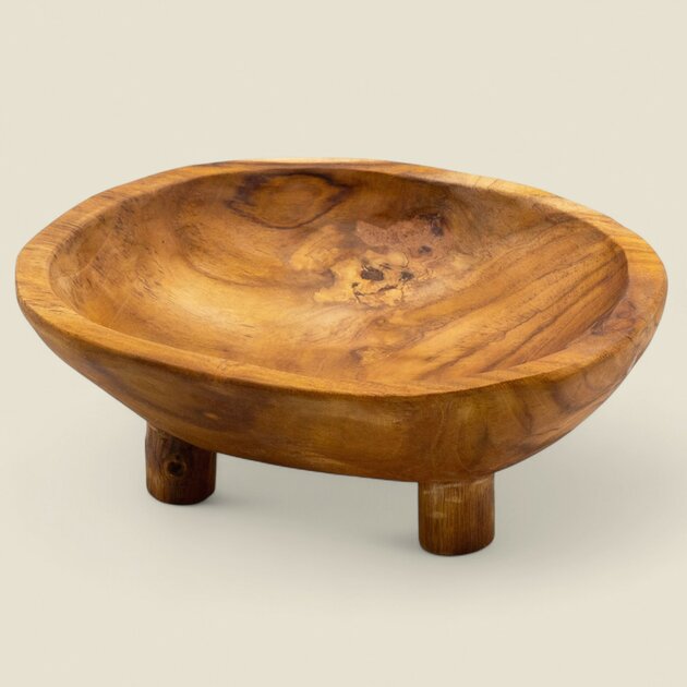 Plateau de service en teck naturel artisanal