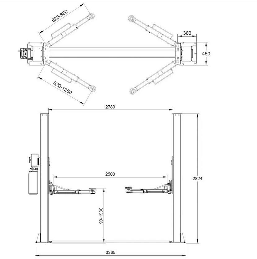 dimensions pont élévateur 2 colonnes 4 tonnes