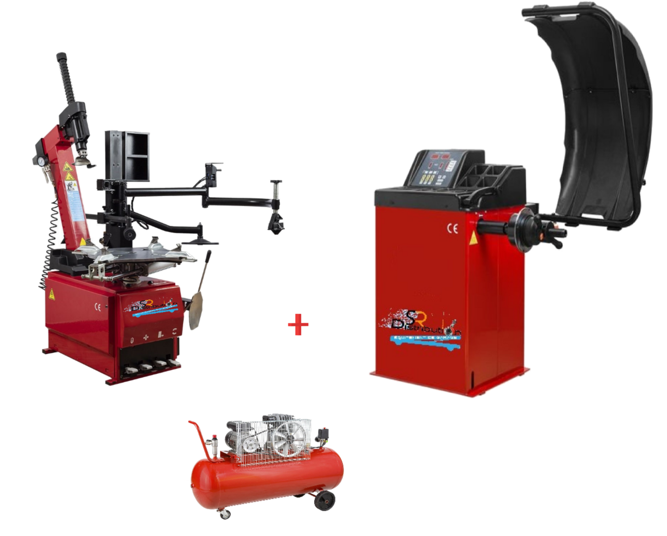 PACK MACHINE À PNEU 3 BRAS + ÉQUILIBREUSE + COMPRESSEUR 220 VOLTS