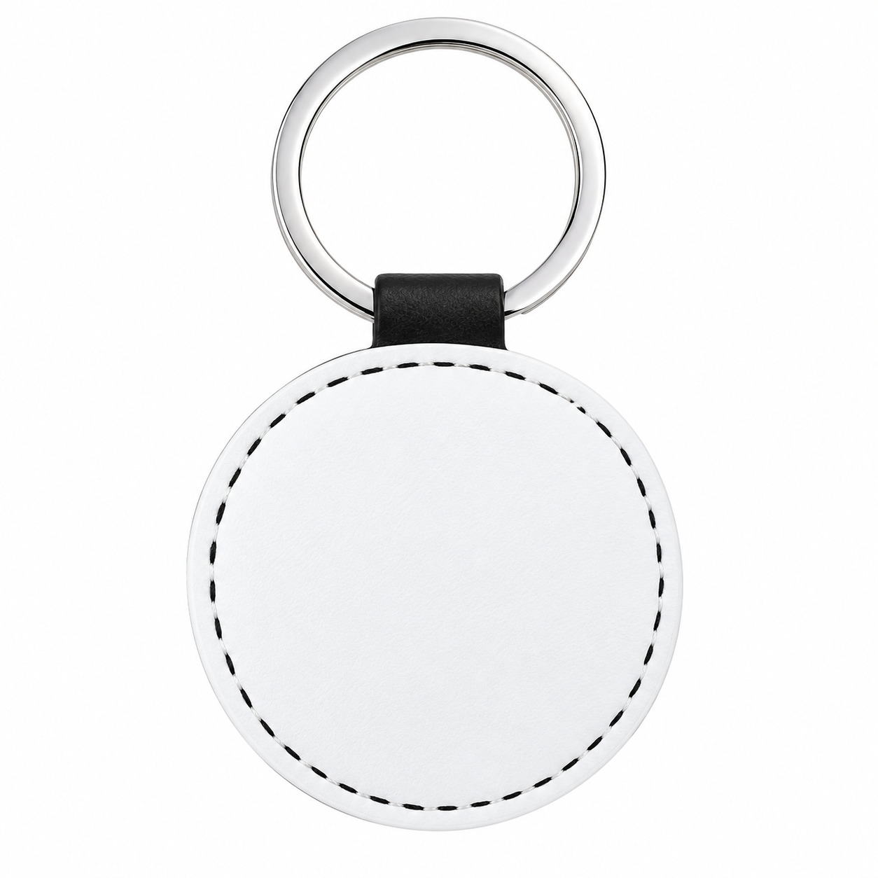 Porte-clés rond blanc cousu