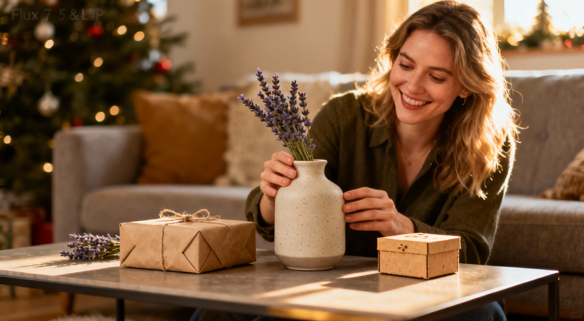 femme souriante decouvre un cadeau durable