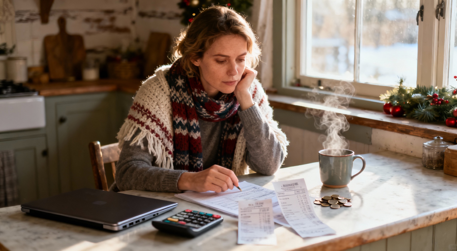 femme planifiant budget noel a la maison