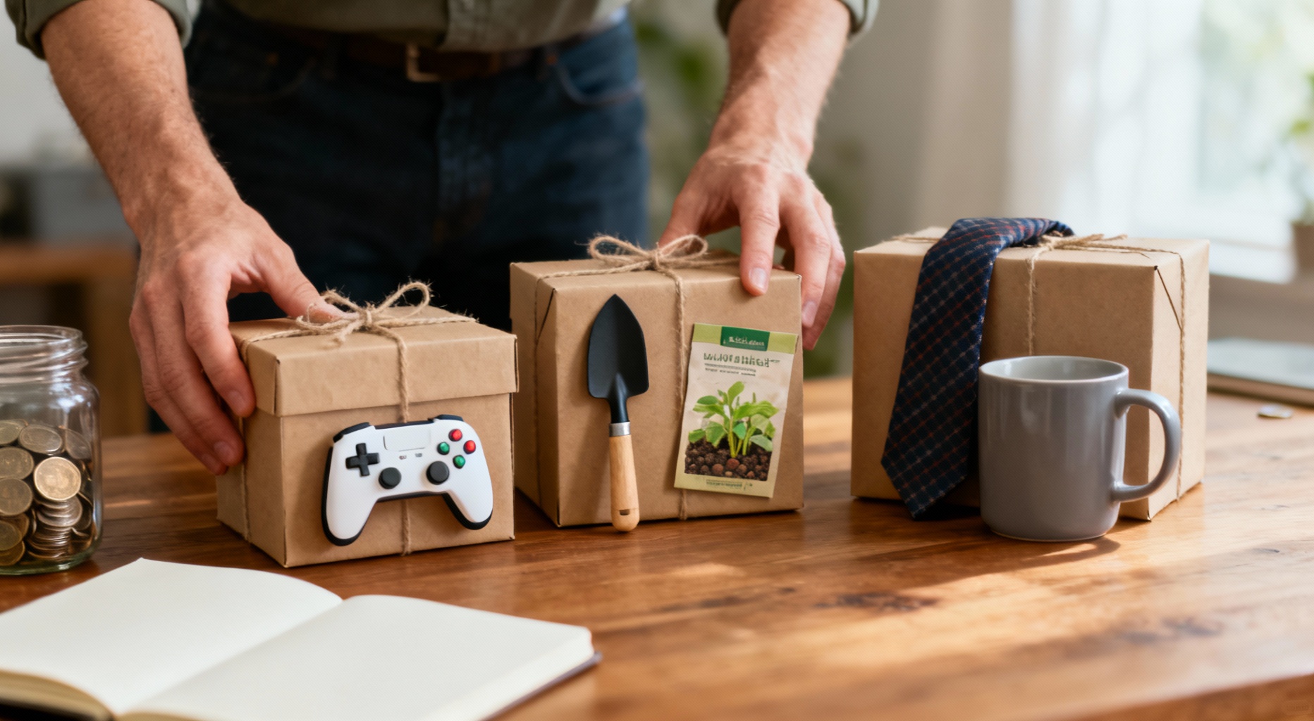 mains disposent trois cadeaux sur table