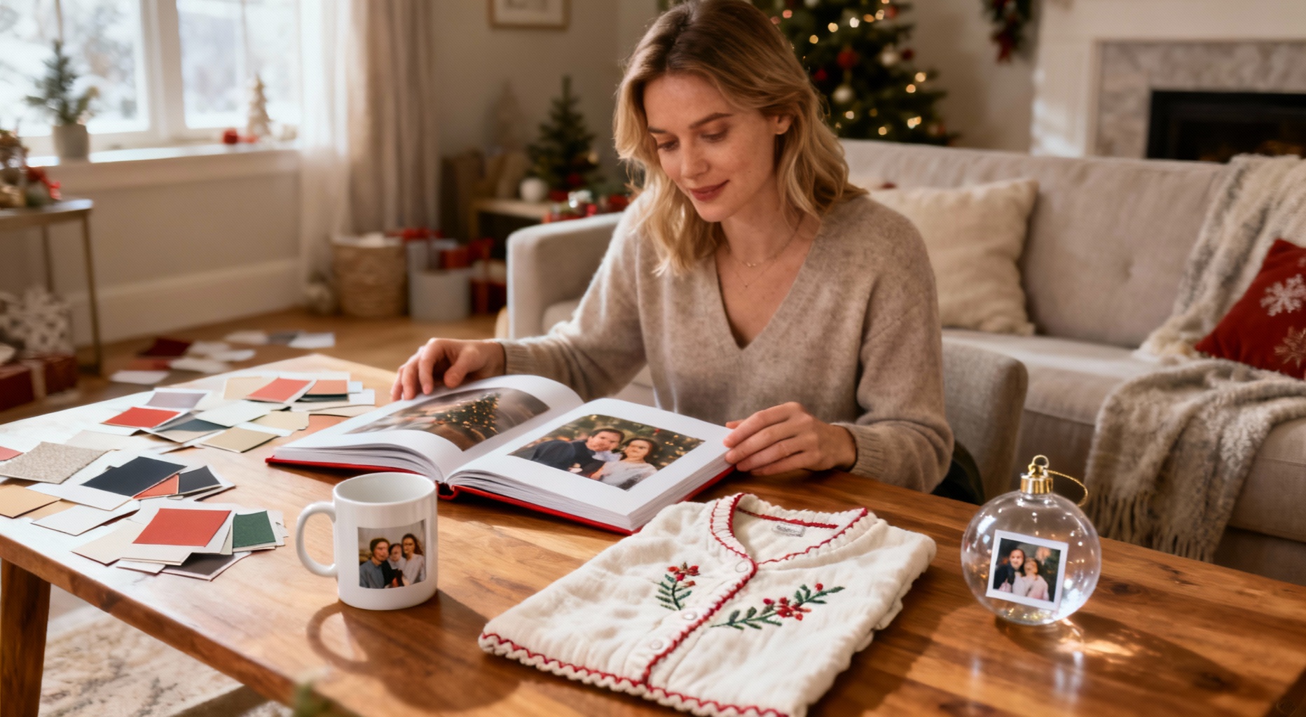 femme choisit cadeaux de noel personnalises