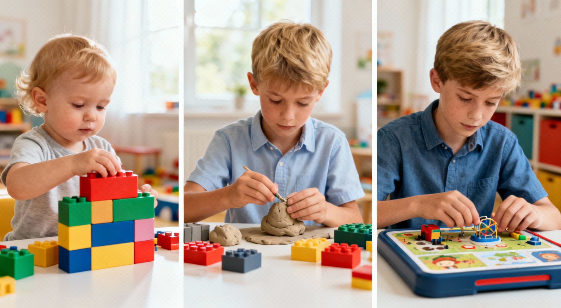 trois enfants dans une aire de jeux lumineuse