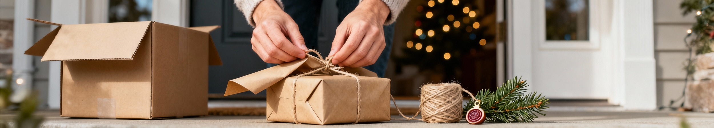 mains emballant un cadeau eco responsable