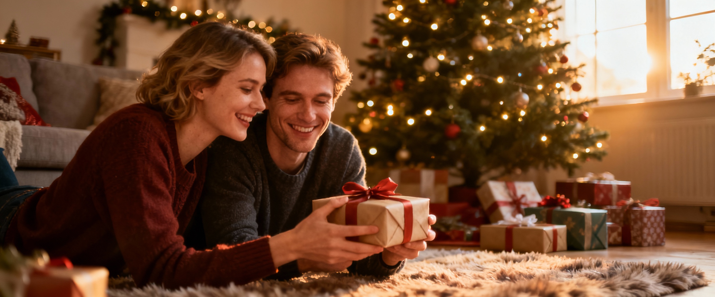 couple echange cadeau noel cosy