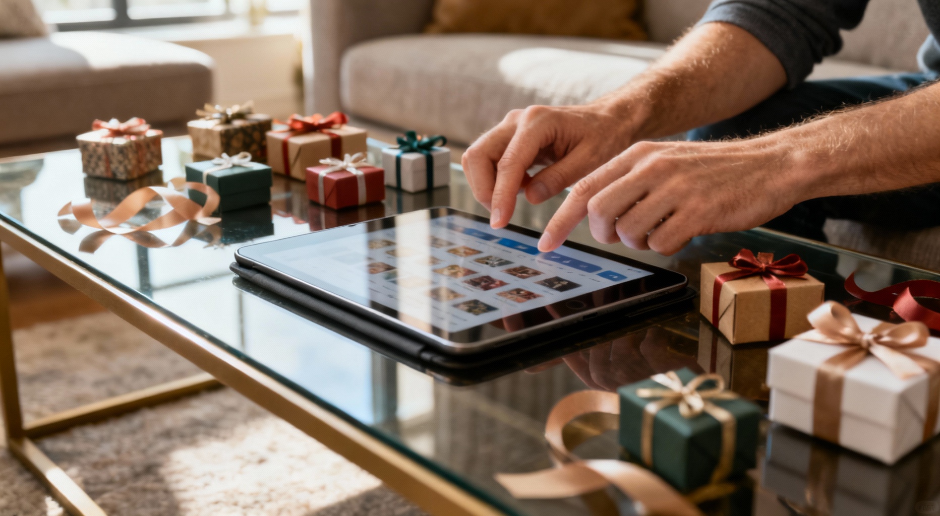 mains et tablette cadeaux noel