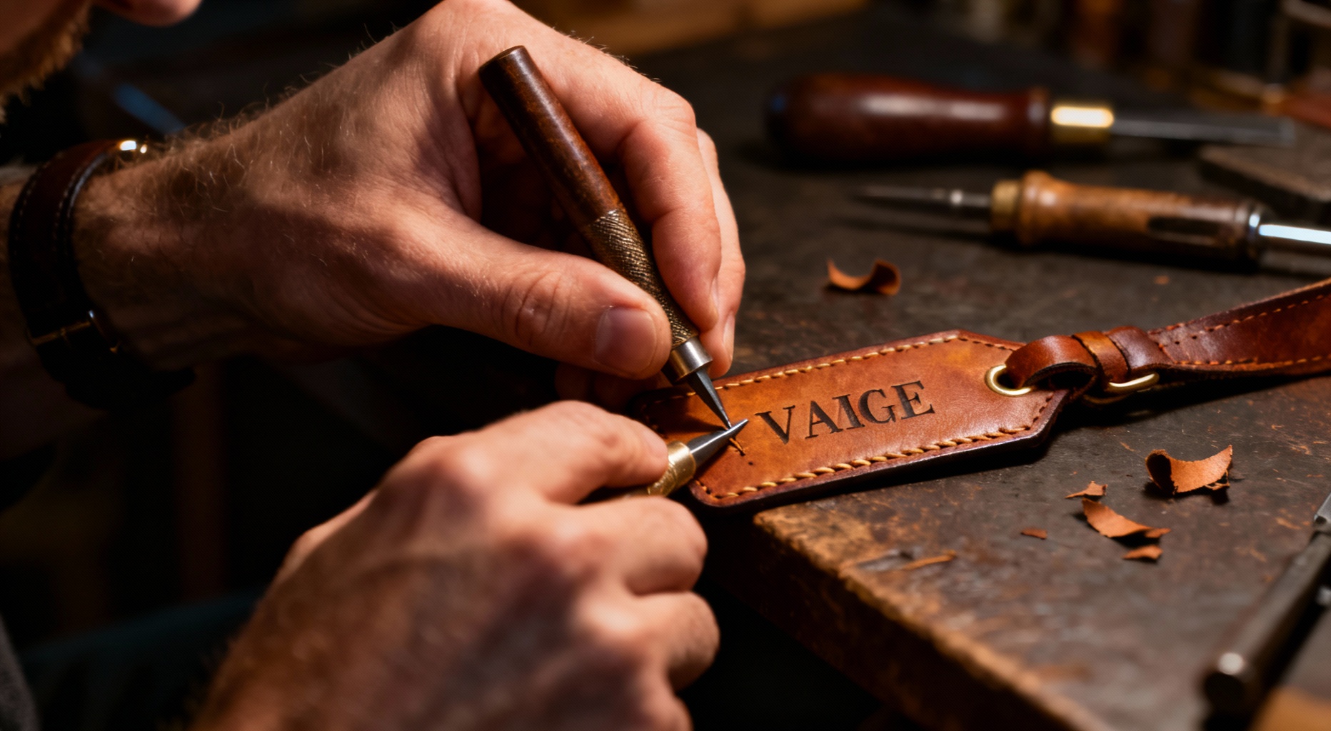gravure d initiales sur cuir