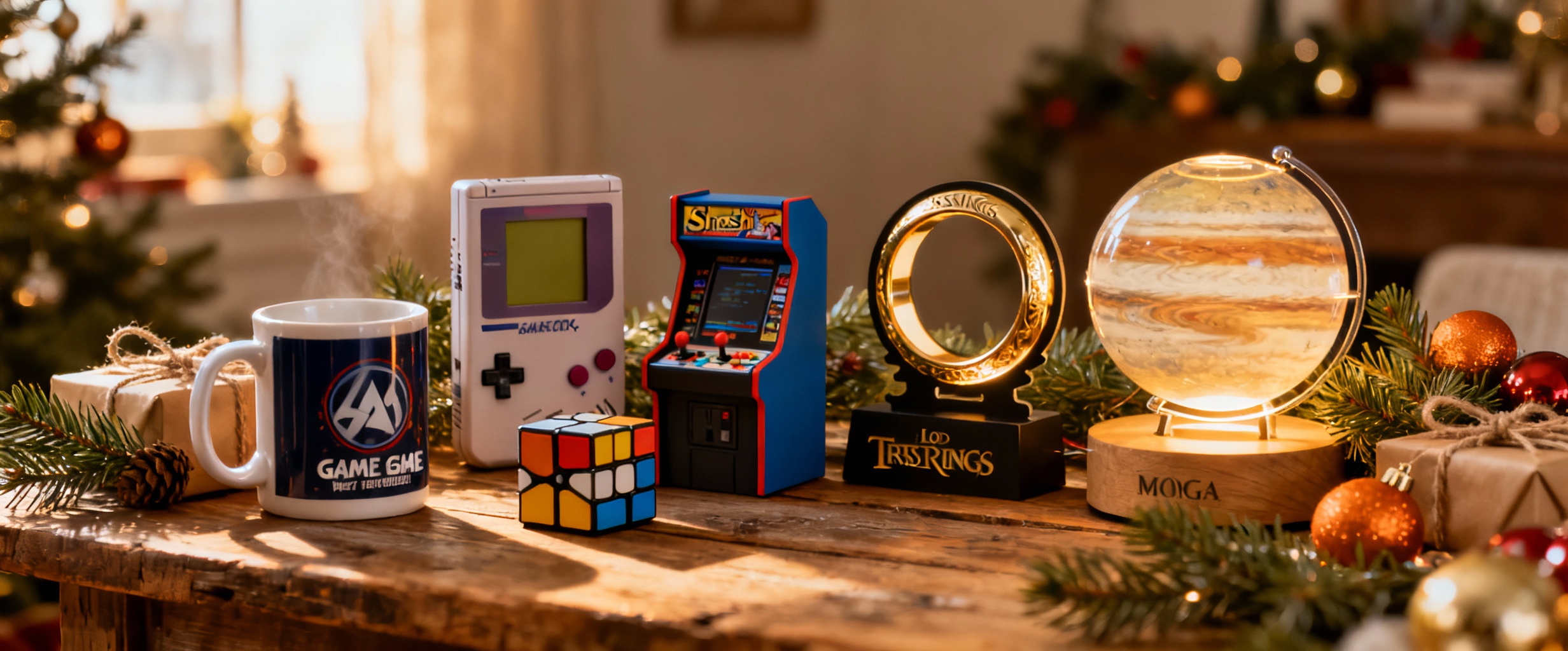 cadeaux geek sur table rustique