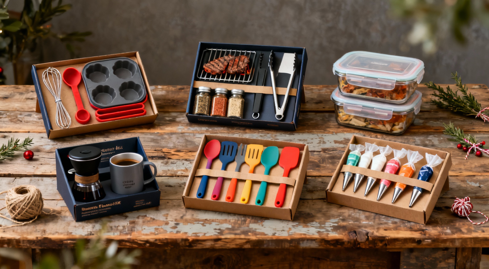 six coffrets culinaires sur bois recycle