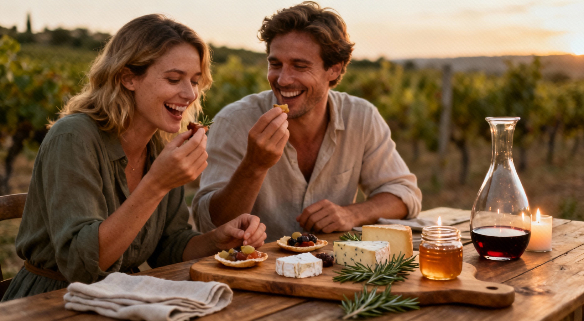 couple degustant des plats locaux en provence