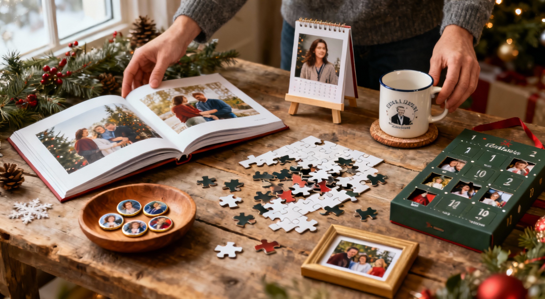 cadeaux photo de noel sur table