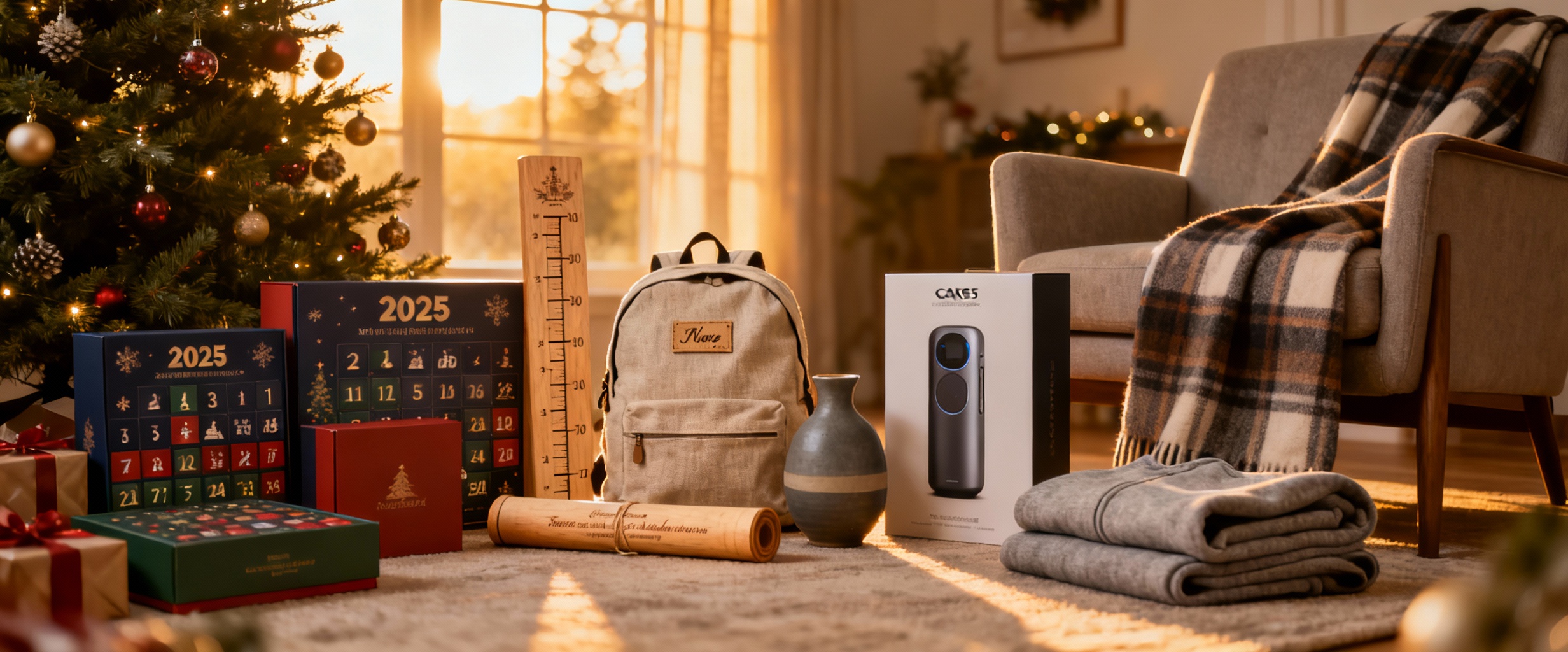 salon moderne avec cadeaux et arbre de noel