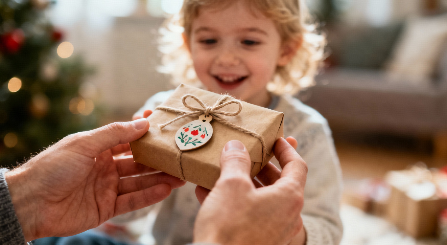 parent et enfant pres du cadeau fait main