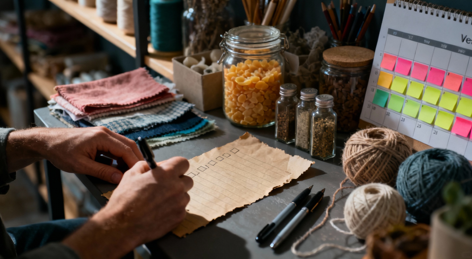 mains ecrivant une checklist sur papier recycle