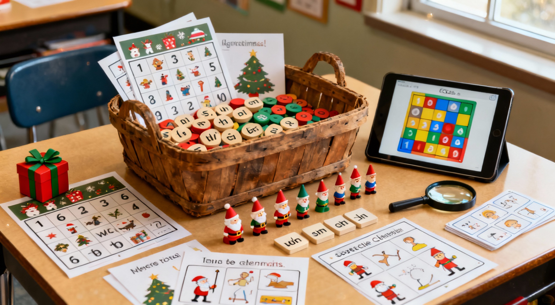 basket rustique de jeux educatifs de noel