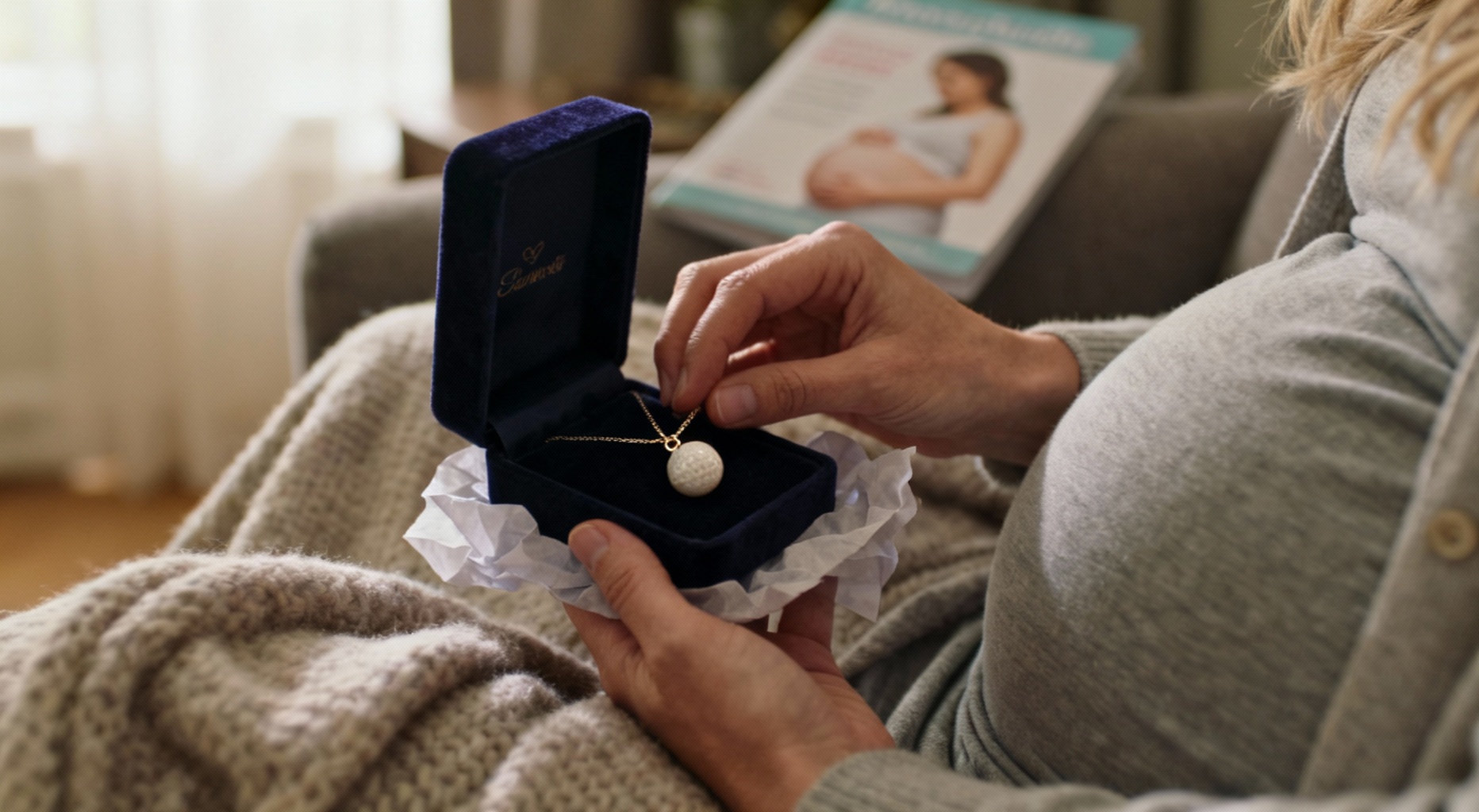 mains sur ventre enceinte devoilent cadeau bola