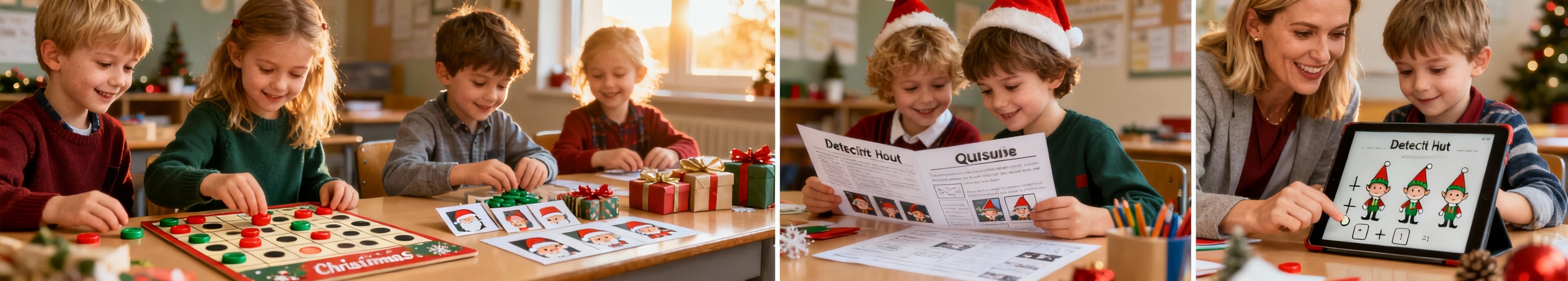 enfants et enseignant en activites noel en classe