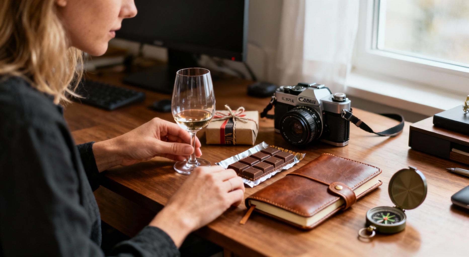 femme disposant des cadeaux sur bureau