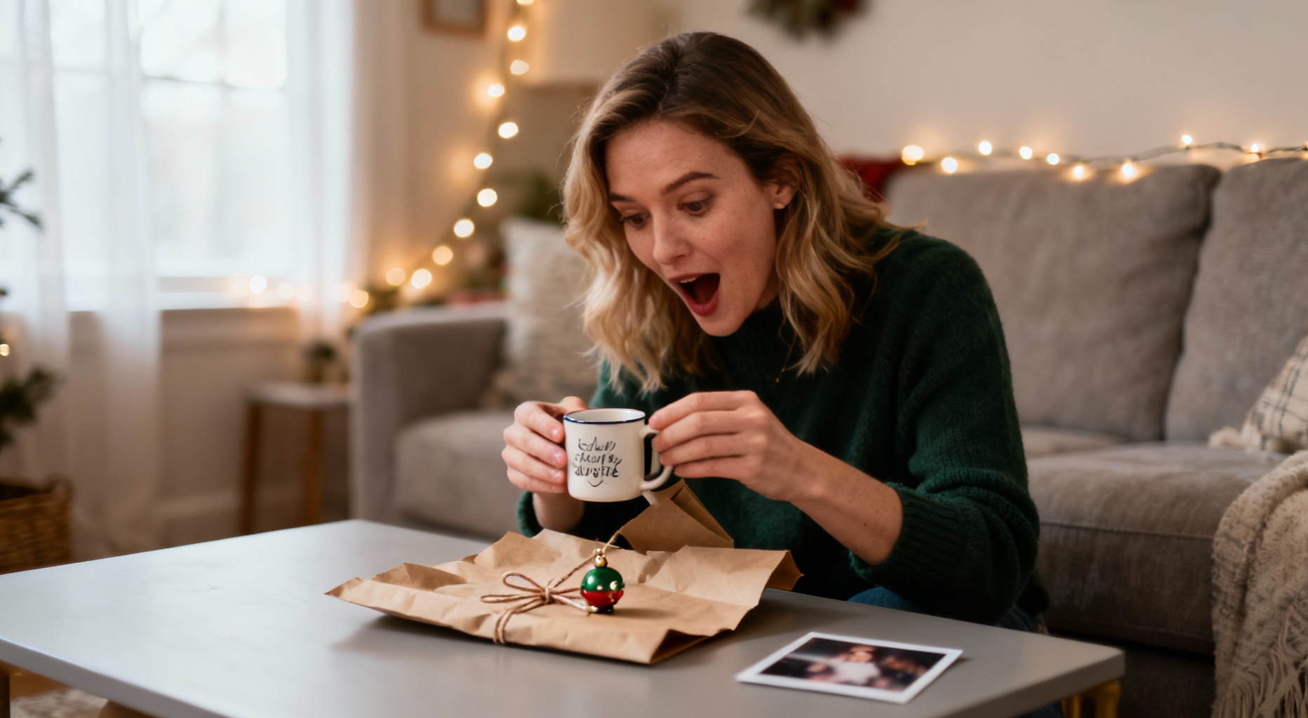 femme deballant cadeau fait main