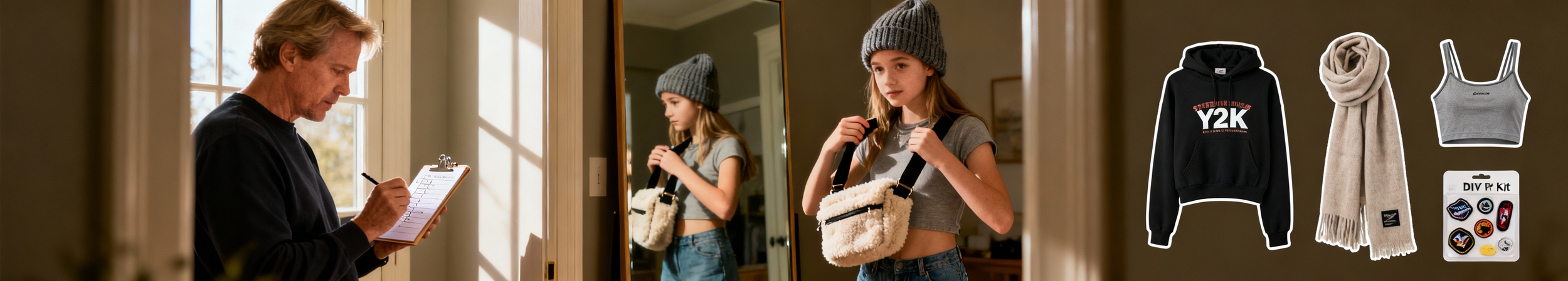 parent conseille et ado essaye bonnet en laine