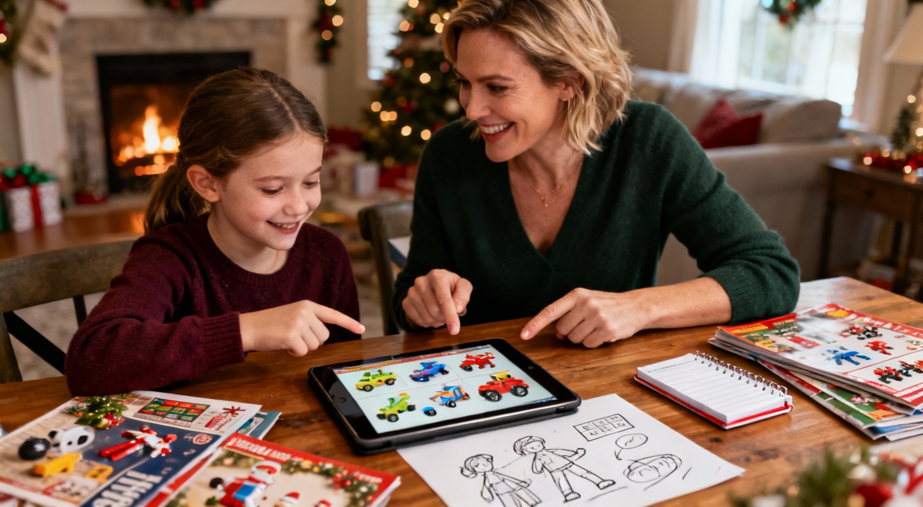 maman et fille regardent catalogues cadeaux noel