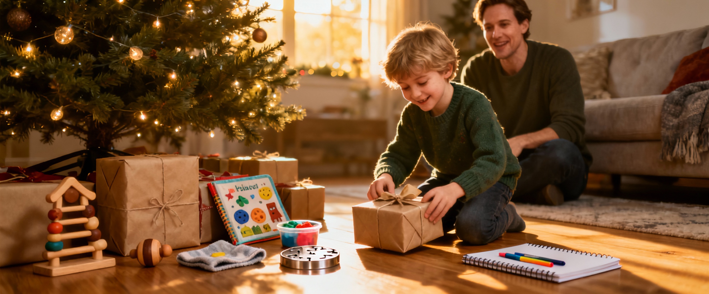 scene cosy noel enfants cadeaux